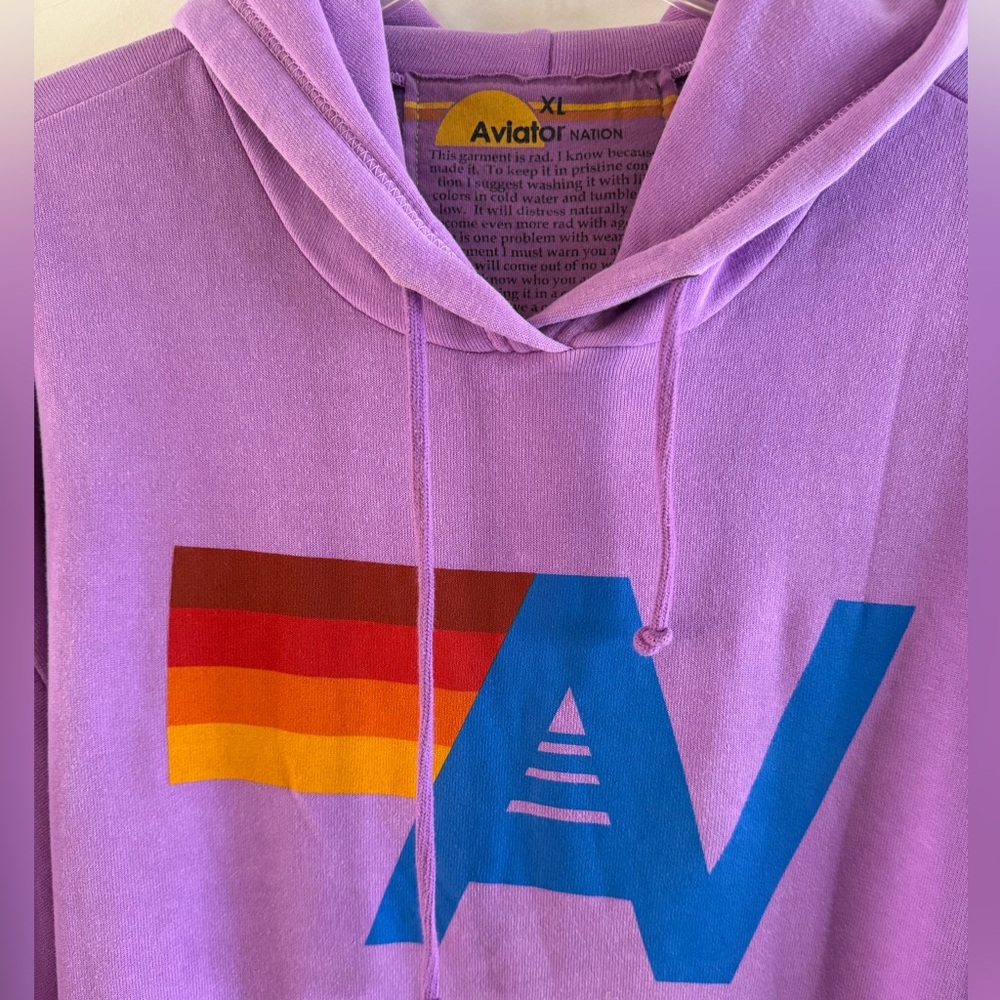 Aviator Nation Logo Pullover Relaxed Hoodie Neon Purple - Picture 5 of 5